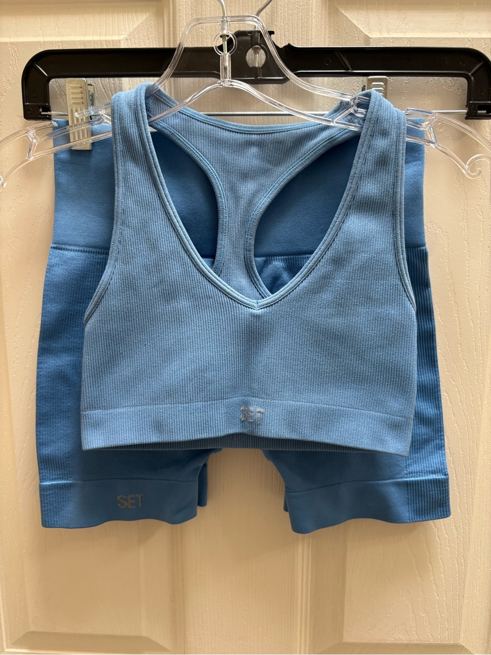 SET Active Ribbed Racerback Bralette and High-Waist Shorts - Sky Blue